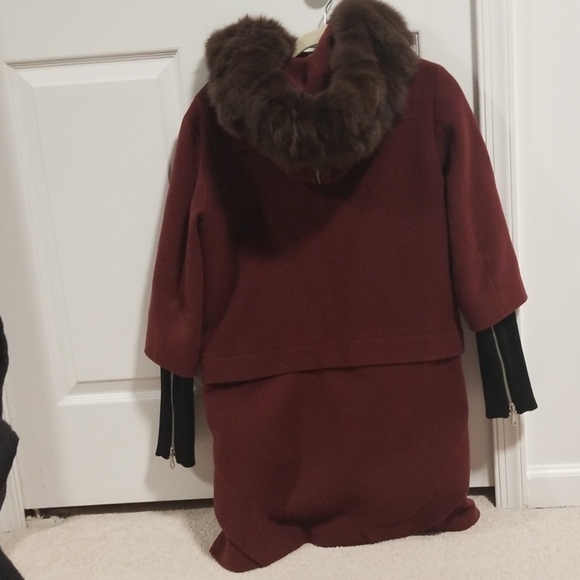 Rebecca Minkoff Fur Scotch Toggle Coat Wine - Picture 6 of 9